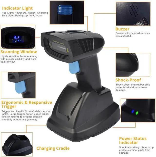 Alt view image 7 of 7 - BONAEVER Wireless Barcode Scanner 1D 2D with USB Cradle Charging Base Hand Held Bar Code Reader Bar Code Scanner Automatic Sensing Fast Precise Scanner