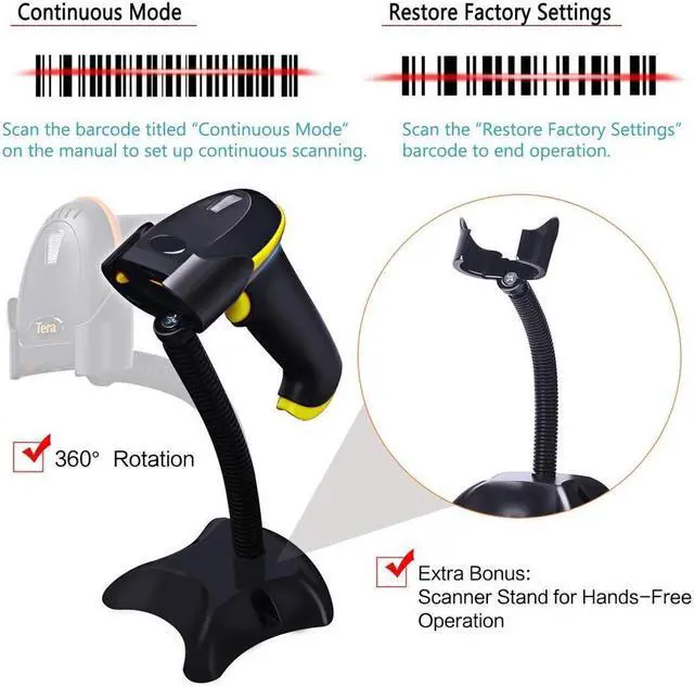 Alt view image 2 of 7 - BONAEVER Barcode Scanner Wireless 1D 2D 2-in-1 2.4G Wireless & USB 2.0 Wired 2D QR Bar Code Scanner Cordless CMOS Image Barcode Reader for Mobile Payment Computer Screen 2D Scanner Barcode with Stand