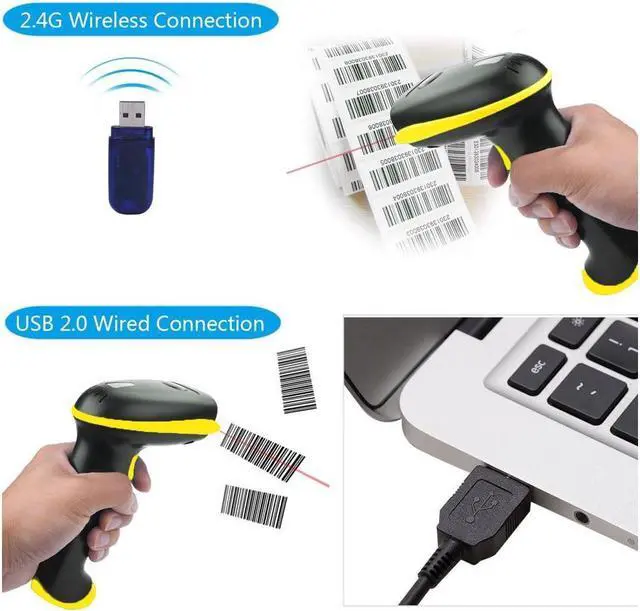 Alt view image 2 of 7 - BONAEVER Wireless 2.4G Barcode Scanner 2-in-1 2.4G Wireless & USB 2.0 Wired 1D Bar Code Scanner Cordless Hand Held Barcode Reader for Macbook Windows Quickbooks Linux