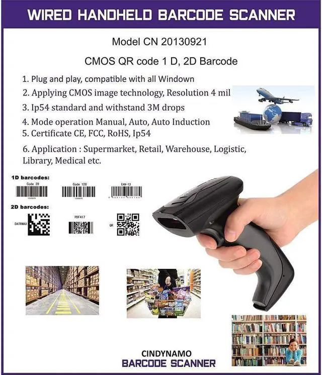 Alt view image 4 of 6 - BONAEVER Wired Barcode Scanner 1D 2D QR PDF417 Data Matrix Bar Code Scanner USB Hand Held QR Bar Code Reader Works with Windows Mac Linux Mobile Payment for Retail Supermaket Warehouse