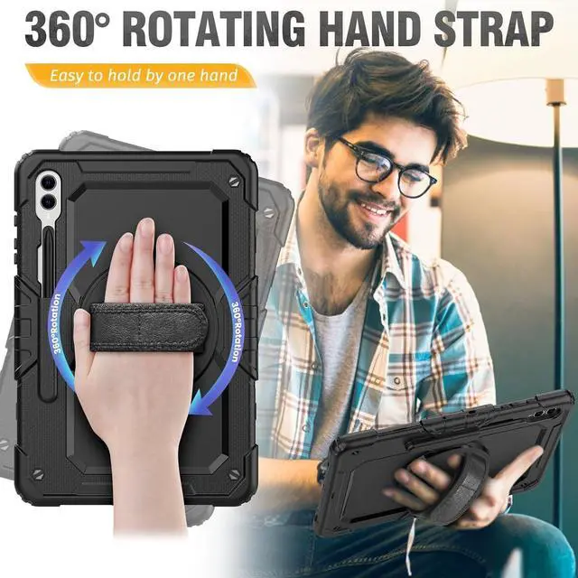 Alt view image 3 of 6 - BONAEVER Case for Samsung Galaxy Tab S10 Plus 2024 / S9 Plus / S9 FE Plus 12.4 inch 2023 Protective Cover with Screen Protector/Pen Holder/Rotating Stand /Hand Strap/Shoulder Strap/ Stylus Pen