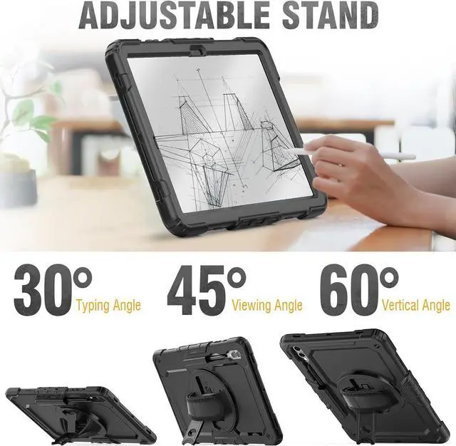 Alt view image 2 of 6 - BONAEVER Case for Samsung Galaxy Tab S10 Plus 2024 / S9 Plus / S9 FE Plus 12.4 inch 2023 Protective Cover with Screen Protector/Pen Holder/Rotating Stand /Hand Strap/Shoulder Strap/ Stylus Pen