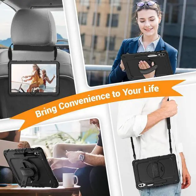 Alt view image 5 of 6 - BONAEVER Case for Samsung Galaxy Tab S10 Plus 2024 / S9 Plus / S9 FE Plus 12.4 inch 2023 Protective Cover with Screen Protector/Pen Holder/Rotating Stand /Hand Strap/Shoulder Strap/ Stylus Pen