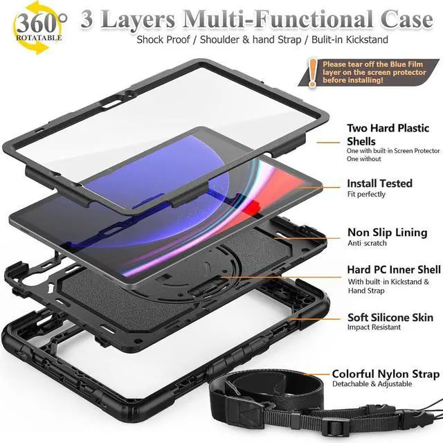 Alt view image 6 of 7 - BONAEVER Case for Samsung Galaxy Tab S10 FE 11 inch 2025/S9 11 inch 2023 / S9 FE 5G 10.9" 2023 with Screen Protector Pen Holder Stylus Pen [360 Rotating Hand Strap] & Stand ShockProof Cover