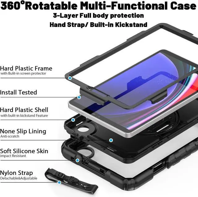 Alt view image 7 of 7 - BONAEVER Case for Samsung Galaxy Tab A9 8.7 Inch 2023 SM-X110/X115/X117 with Screen Protector Shockproof Cover with Pen Holder Stand and Shoulder Strap Stylus Pen