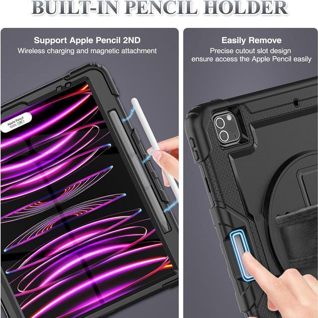 Alt view image 6 of 7 - BONAEVER Case for iPad Pro 12.9 inch 2022 2021 2020 2018 Shockproof Cover with Screen Protector Pen Holder Stand and Shoulder Strap Stylus Pen