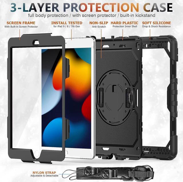 Alt view image 7 of 7 - BONAEVER Protective Case for iPad 10.2 inch 2021 2020 2019 Shockproof Cover with Screen Protector Pencil Holder Stand and Shoulder Strap Stylus Pen