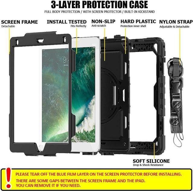 Alt view image 7 of 7 - BONAEVER Protective Case for iPad 9.7 inch 2017 2018 Air 2 Pro 9.7 Shockproof Cover with Screen Protector Pencil Holder Stand and Shoulder Strap Stylus Pen