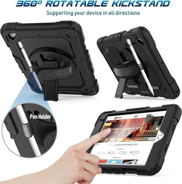 Alt view image 2 of 7 - BONAEVER Protective Case for iPad Mini 5 Mini 4 7.9 inch Shockproof Cover with Screen Protector Pencil Holder Stand and Shoulder Strap Stylus Pen