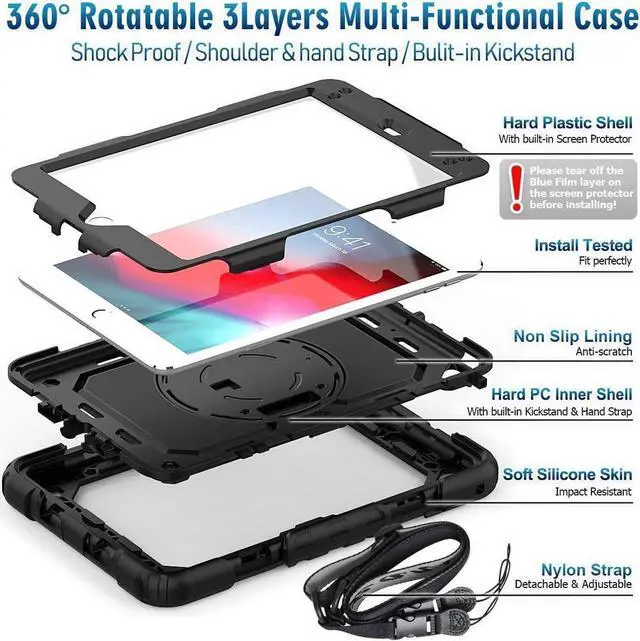 Alt view image 6 of 7 - BONAEVER Protective Case for iPad Mini 5 Mini 4 7.9 inch Shockproof Cover with Screen Protector Pencil Holder Stand and Shoulder Strap Stylus Pen