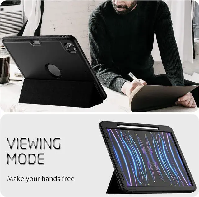 Alt view image 4 of 7 - BONAEVER Case for iPad Pro 12.9 Inch 2022/2021/2020 (6th/5th/4th Gen) Durable Protective Cover with Pencil Holder Folding Stand Smart Magnetic Cover Auto Sleep/Wake