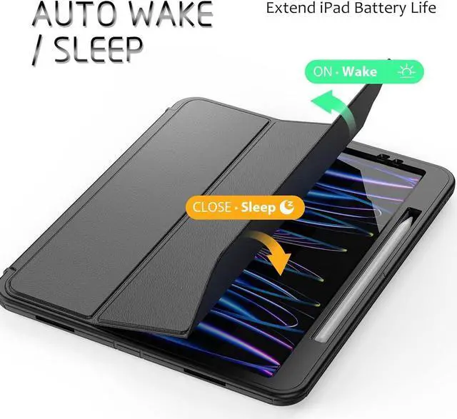 Alt view image 3 of 7 - BONAEVER Case for iPad Pro 12.9 Inch 2022/2021/2020 (6th/5th/4th Gen) Durable Protective Cover with Pencil Holder Folding Stand Smart Magnetic Cover Auto Sleep/Wake