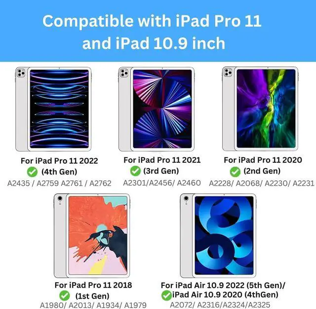 Alt view image 2 of 7 - BONAEVER Case for iPad Air 5th 4th Gen 10.9 inch / iPad Pro 11 Inch 2022 2021 2020 2018 Shockproof Protective Cover with Pencil Holder Folding Stand Smart Magnetic Cover Auto Sleep/Wake
