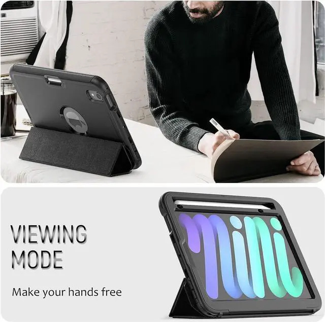 Alt view image 3 of 7 - BONAEVER Case for iPad Mini 6 8.3 Inch 2021 A2567/A2568/A2569 Shockproof Protective Cover with Pencil Holder Folding Stand Smart Magnetic Cover Auto Sleep/Wake
