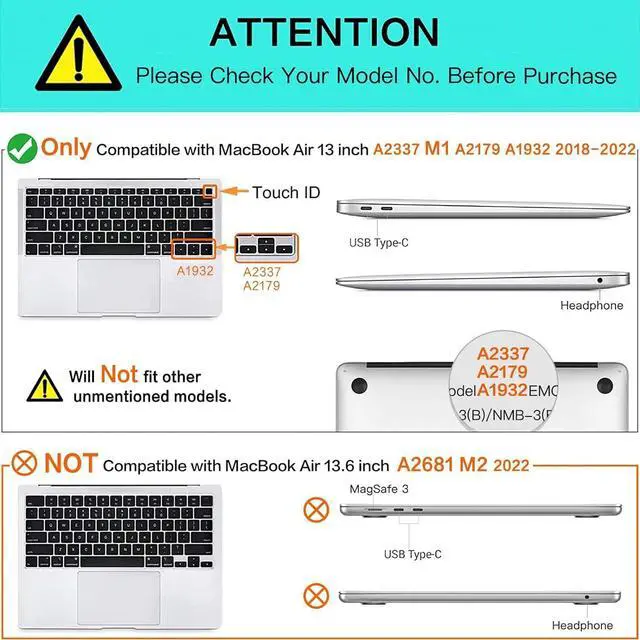 Alt view image 2 of 7 - BONAEVER For MacBook Air 13 inch Case 2022 2021-2018 Release A2337 M1 A2179 A1932 Retina Display Touch ID Plastic Hard Shell Cover with Keybaord Cover & Screen Protector & Type C Adapter