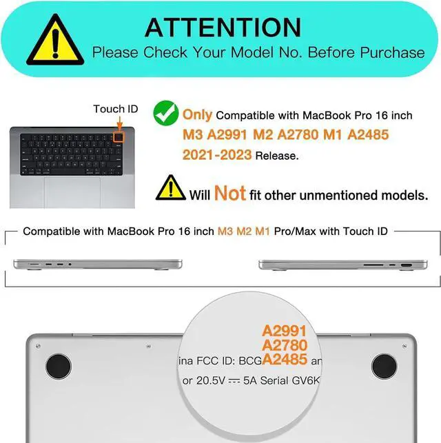 Alt view image 2 of 7 - BONAEVER For MacBook Pro 16 inch Case 2023 2022 2021 Release M3 A2991 M2 A2780 M1 A2485 Pro Max Chip Plastic Hard Shell Cover with Keybaord Cover & Screen Protector & Type C Adapter