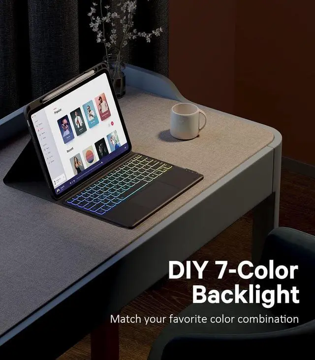 Alt view image 7 of 7 - BONAEVER Touchpad Keyboard case for iPad 9.7 inch 2017 2018 6th 5th Gen Air 2/Air Pro 9.7 Bluetooth Keyboard Smart Folio Cover with 7 Color Backlit Pencil Holder Screen Protector Stand
