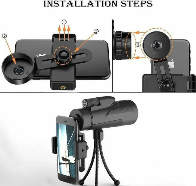 Alt view image 3 of 7 - Monocular Telescope 12x50 High Power Waterproof Monocular Scope with Phone Mount & Hose Tripod Monocular Compact Fogproof Scope BAK4 Prism FMC Monoculars for Adults Hunting Camping Travelling Wildlife