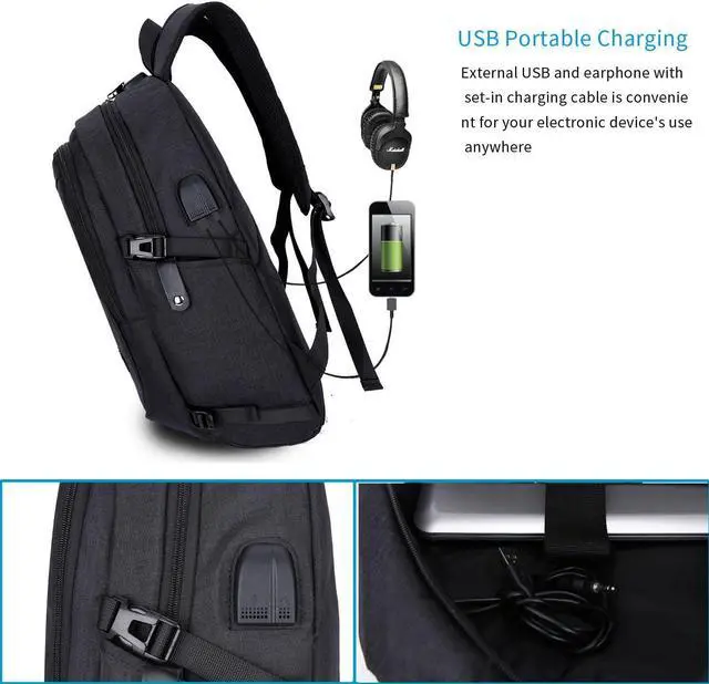 Alt view image 2 of 7 - Laptop Backpack for Men & Women, Anti Theft Waterproof Backpack with USB Charging Port, Travel Business Backpack Fits Under 15.6-Inch Laptop Notebook