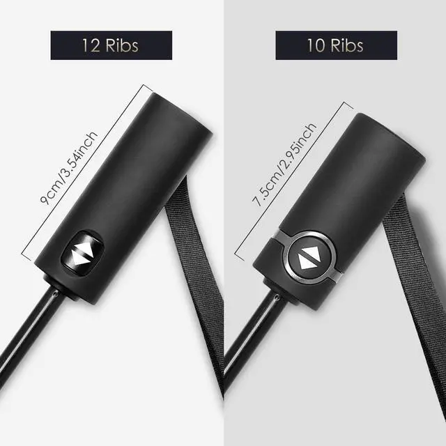 Alt view image 3 of 7 - 12 Ribs Windproof Travel Umbrella with Teflon Canopy Lengthened Handle with Auto Open Close Button Compact Protection from Rain, Free Upscale Leather Cover