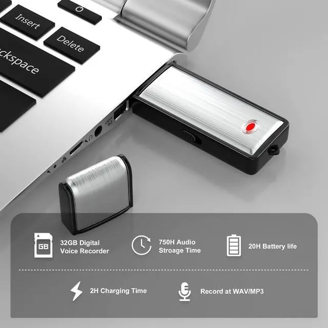 Alt view image 4 of 7 - 32GB Voice Recorder, Digital Audio Recorder with 750 Hours Recording Capacity Noise Reduction USB Recording Device Rechargeable Audio Voice Recorder for Lecture,Interview,Meeting Class