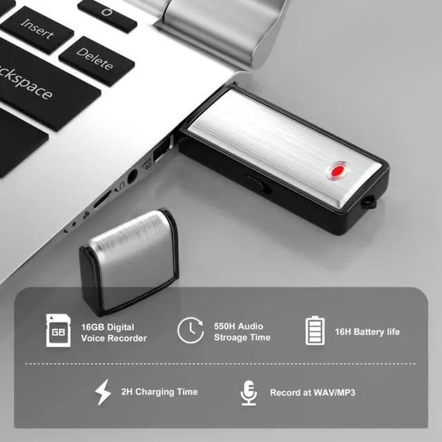 Alt view image 4 of 6 - 16GB Voice Recorder, Digital Audio Recorder with 750 Hours Recording Capacity Noise Reduction USB Recording Device Rechargeable Audio Voice Recorder for Lecture,Interview,Meeting Class