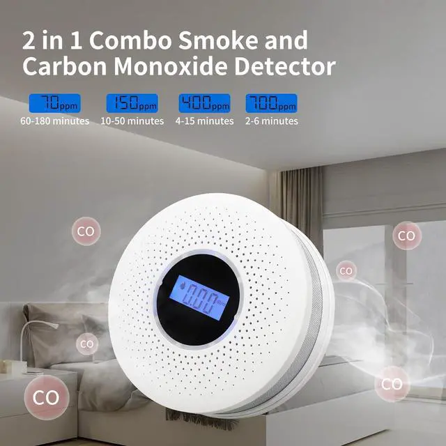 Alt view image 3 of 7 - 3 Packs Smoke and Carbon Monoxide Detector 2-in-1 CO Smoke Alarm Detector with LCD Display and Sound Light Alarm for Home Garage Office RV