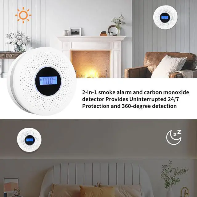 Alt view image 3 of 6 - Smoke and Carbon Monoxide Detector 2-in-1 CO Smoke Alarm Detector with LCD Display and Sound Light Alarm for Home Garage Office RV