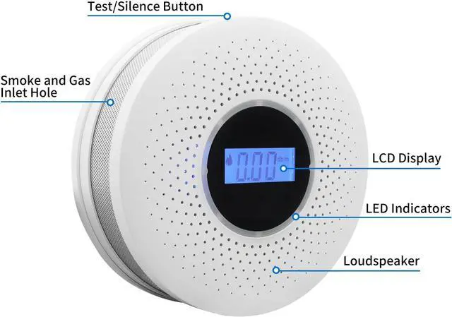 Alt view image 4 of 6 - Smoke and Carbon Monoxide Detector 2-in-1 CO Smoke Alarm Detector with LCD Display and Sound Light Alarm for Home Garage Office RV