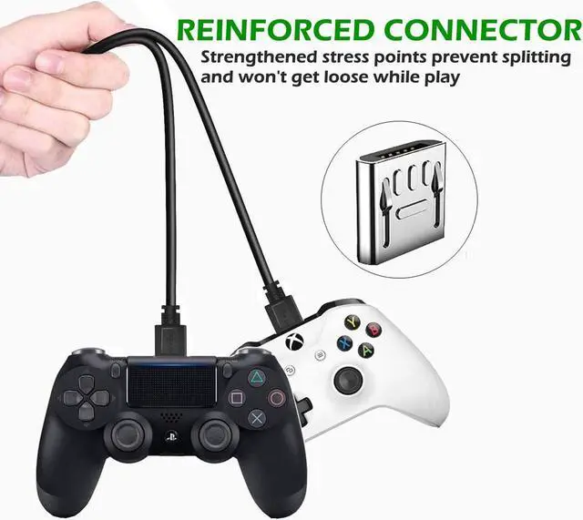 Alt view image 2 of 7 - 2 Pack 10ft PS4 Controller Charging Cable, Play and Charger Data Sync Cord for Sony Playstation 4/ PS4 Pro/ PS4 Slim/ PS4 Controllers, Microsoft Xbox One X/One S/One Elite/One Controllers