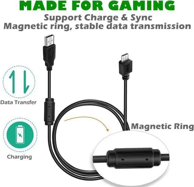 Alt view image 3 of 7 - 2 Pack 10ft PS4 Controller Charging Cable, Play and Charger Data Sync Cord for Sony Playstation 4/ PS4 Pro/ PS4 Slim/ PS4 Controllers, Microsoft Xbox One X/One S/One Elite/One Controllers