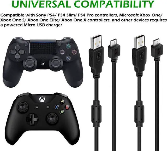 Alt view image 7 of 7 - 2 Pack 10ft PS4 Controller Charging Cable, Play and Charger Data Sync Cord for Sony Playstation 4/ PS4 Pro/ PS4 Slim/ PS4 Controllers, Microsoft Xbox One X/One S/One Elite/One Controllers