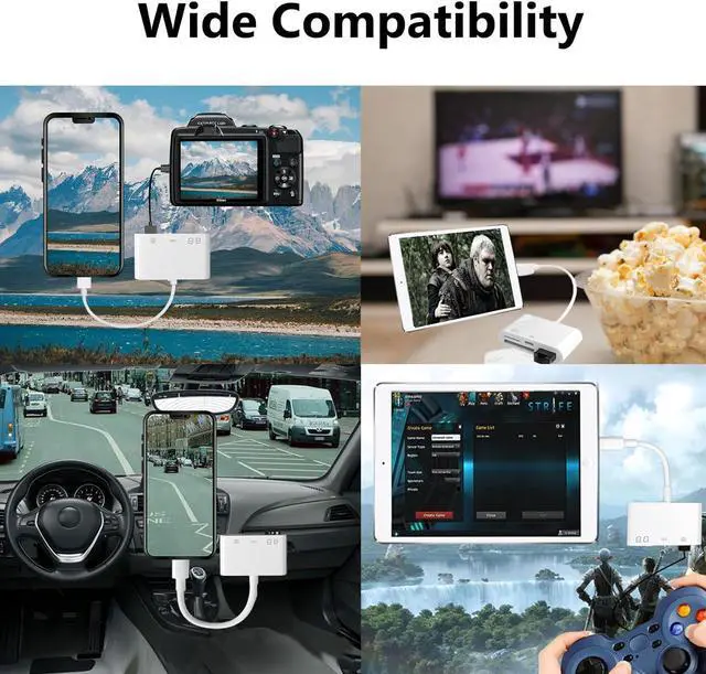 Alt view image 6 of 7 - SD Card Reader for iPhone Lightning to 4 in 1 USB Camera Adapter Compatible Female OTG Micro SD TF Memory Card Reader for iPad with Charging Port