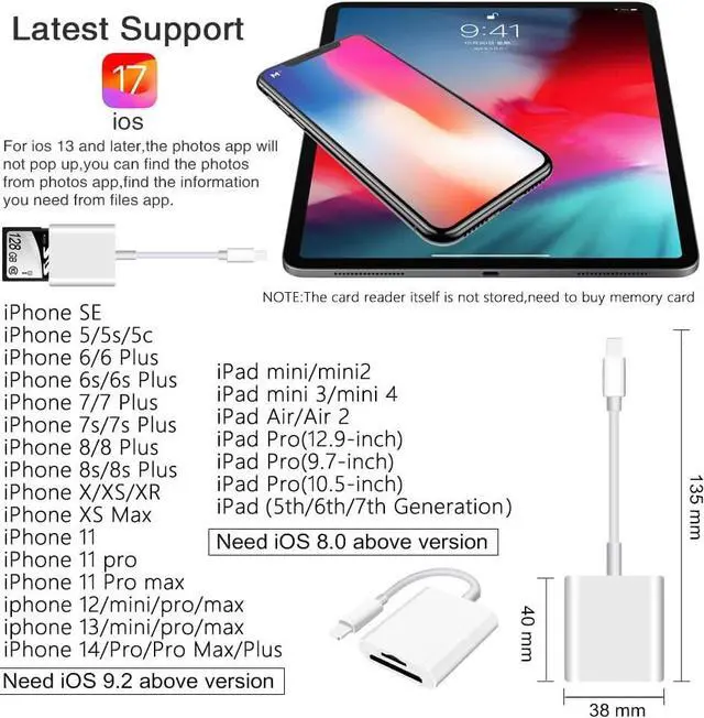 Alt view image 4 of 7 - Sd Card Reader for iPhone iPad Camera,Dual Card Slot Memory Card Reader Supports SD and TF Card Trail Camera Viewer Sd Card Adapter Portable Micro Sd Card Reader No Application Required Plug and Play