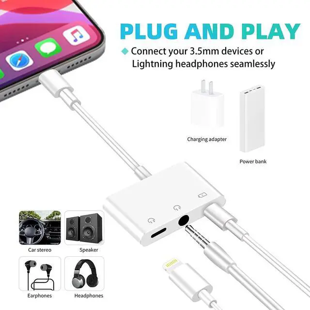 Alt view image 2 of 7 - 3.5mm Headphone Splitter for iPhone iPad 3 in 1 Earphone Jack Adapter with Fast Charging Lightning Audio Jack Connector Compatible for iPhone 14 13 12 11 X XR XS 8 7 iPad