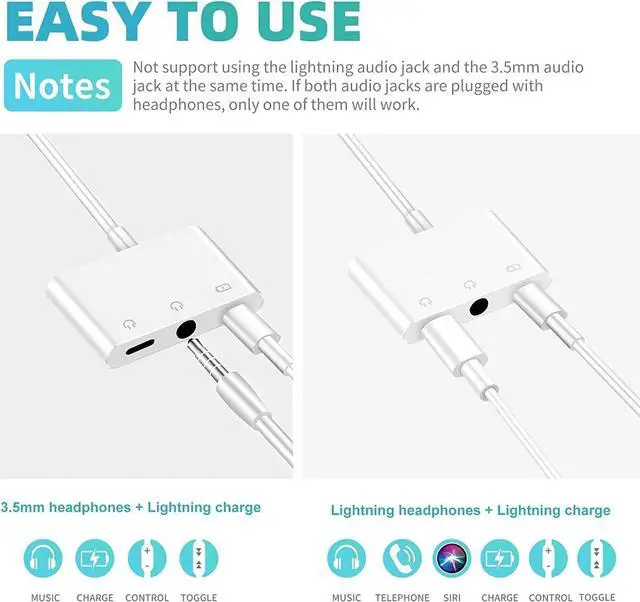 Alt view image 5 of 7 - 3.5mm Headphone Splitter for iPhone iPad 3 in 1 Earphone Jack Adapter with Fast Charging Lightning Audio Jack Connector Compatible for iPhone 14 13 12 11 X XR XS 8 7 iPad