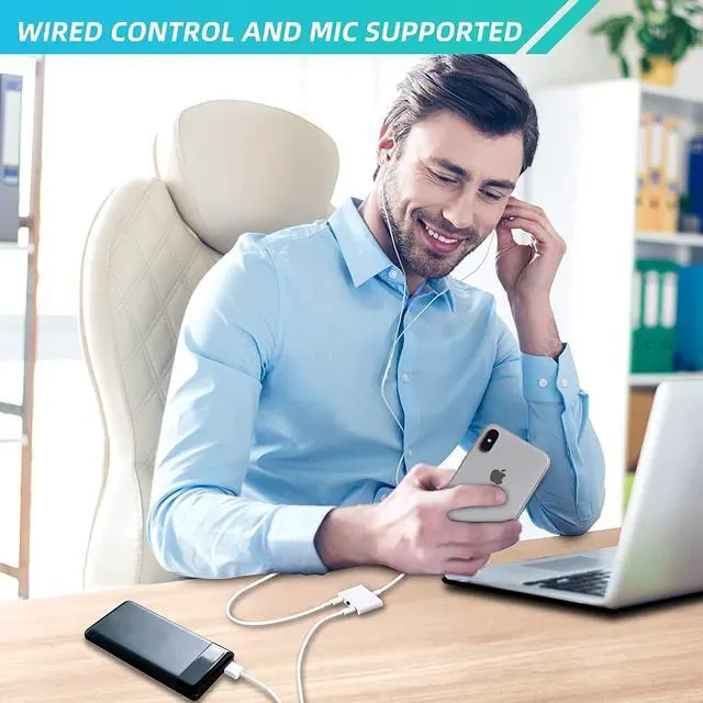 Alt view image 7 of 7 - 3.5mm Headphone Splitter for iPhone iPad 3 in 1 Earphone Jack Adapter with Fast Charging Lightning Audio Jack Connector Compatible for iPhone 14 13 12 11 X XR XS 8 7 iPad