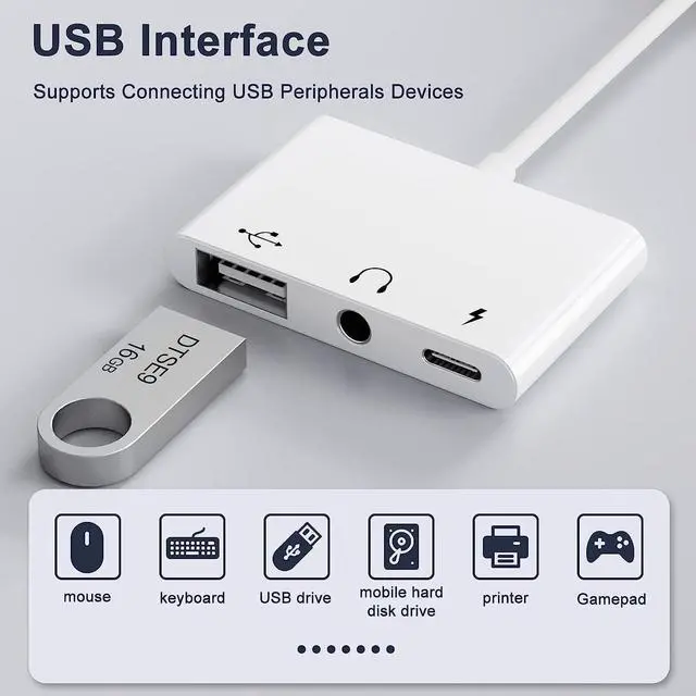 Alt view image 6 of 7 - USB C to USB Adapter, 3 in 1 USB C to USB A OTG Adapter with 3.5mm Headphone Audio Jack and Fast Charging Port, USB-C Splitter Compatible with Most Type-C Phones,Laptops,iPad Pro, iPhone 15