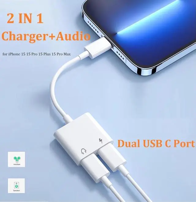 Alt view image 3 of 4 - 2 Pack USB C to USB C Headphone and Charger Adapter for iPhone 15, Dual USB C AUX + Charger Dongle Splitter Adapter Compatible with iPhone 15/15Plus/15Pro/15Pro, Max iPad Pro,Galaxy/Note,Pixel