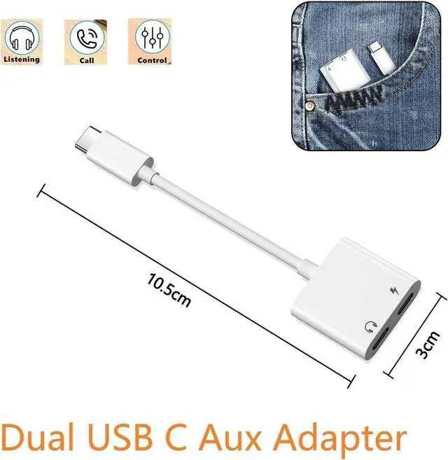 Alt view image 4 of 4 - 2 Pack USB C to USB C Headphone and Charger Adapter for iPhone 15, Dual USB C AUX + Charger Dongle Splitter Adapter Compatible with iPhone 15/15Plus/15Pro/15Pro, Max iPad Pro,Galaxy/Note,Pixel