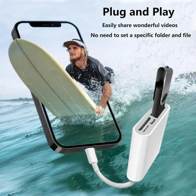 Alt view image 7 of 7 - SD Card Reader for iPhone Lightning to 4 in 1 USB Camera Adapter Compatible Female OTG Micro SD TF Memory Card Reader for iPad with Charging Port