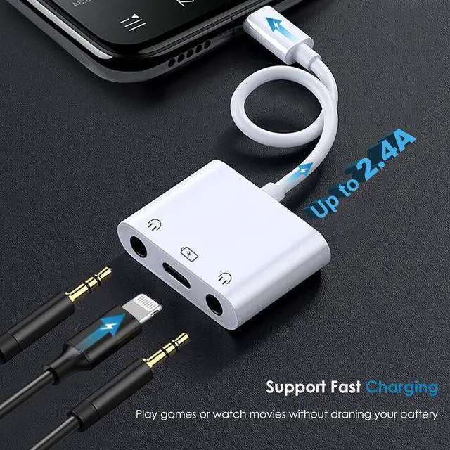 Alt view image 3 of 7 - Lightning to Dual 3.5mm Headphone Adapter for iPhone Dual 3.5mm Earphone Jack and Charging Adapter for iPad Headphone Splitter Compatible with iPhone 14/13/12/11/XS/XR/X/8/7
