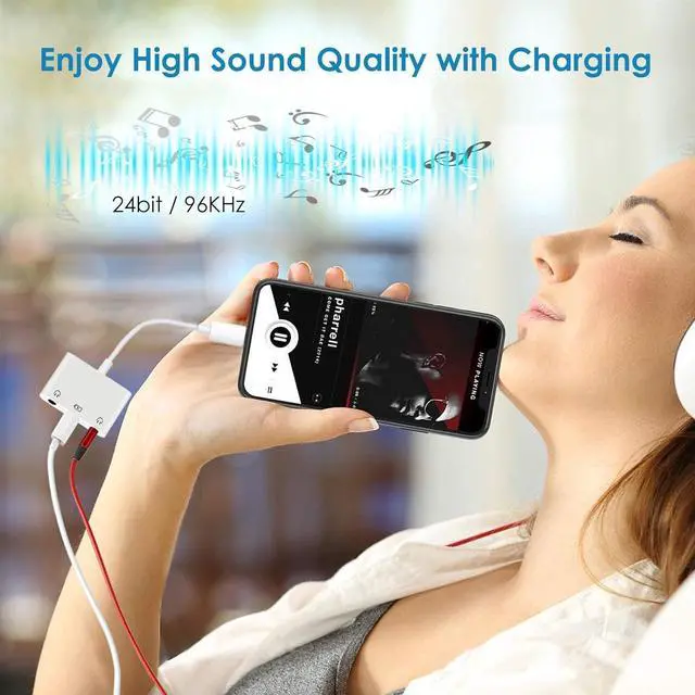 Alt view image 4 of 7 - Lightning to Dual 3.5mm Headphone Adapter for iPhone Dual 3.5mm Earphone Jack and Charging Adapter for iPad Headphone Splitter Compatible with iPhone 14/13/12/11/XS/XR/X/8/7