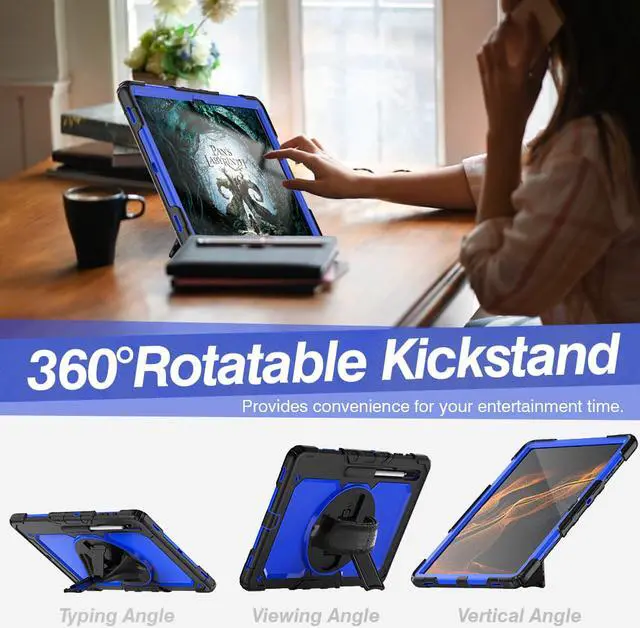 Alt view image 6 of 7 - BONAEVER For Samsung Galaxy Tab S8 Ultra 14.6 inch Case Model SM-X900 / SM-X906 with S Pen Holder Rugged Shockproof Protective Cover with Rotating Stand and & Shoulder Strap