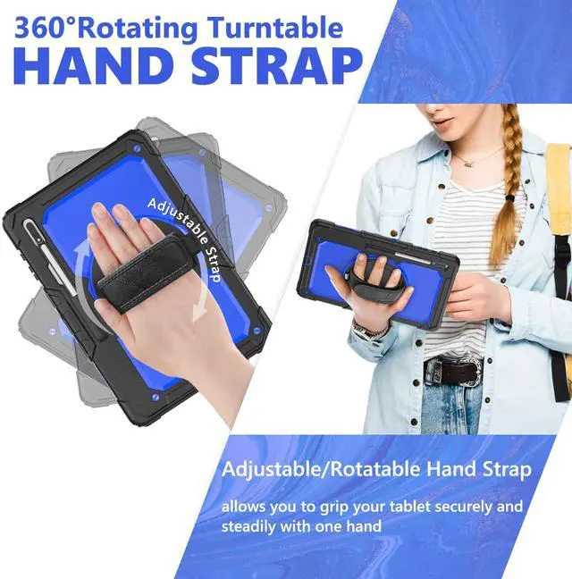 Alt view image 3 of 7 - BONAEVER For Samsung Galaxy Tab S8 Ultra 14.6 inch Case Model SM-X900 / SM-X906 with S Pen Holder Rugged Shockproof Protective Cover with Rotating Stand and & Shoulder Strap