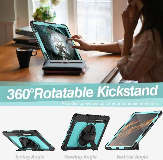 Alt view image 5 of 7 - BONAEVER For Samsung Galaxy Tab S8 Ultra 14.6 inch Case Model SM-X900 / SM-X906 with S Pen Holder Rugged Shockproof Protective Cover with Rotating Stand and & Shoulder Strap