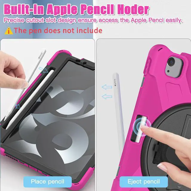 Alt view image 6 of 7 - BONAEVER Case for iPad Air 5 / Air 4 10.9 inch 2022 2020 iPad Pro 11 Inch Shockproof Cover with Pencil Holder Hand Strap Stand and Shoulder Strap for iPad Air 5th / 4th Generation 10.9 Rose Red