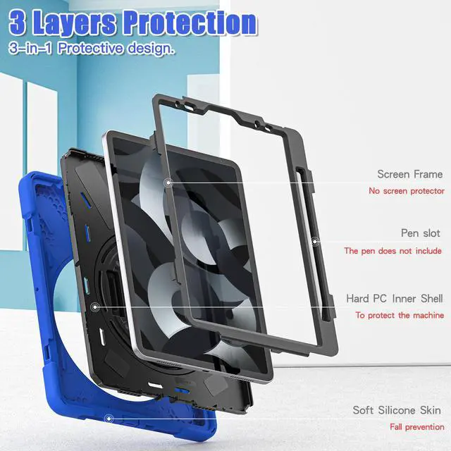 Alt view image 3 of 7 - BONAEVER Case for iPad Air 5 / Air 4 10.9 inch 2022 2020 / iPad Pro 11 Inch Shockproof Cover with Pencil Holder Hand Strap Stand and Shoulder Strap for iPad Air 5th / 4th Generation 10.9 Blue