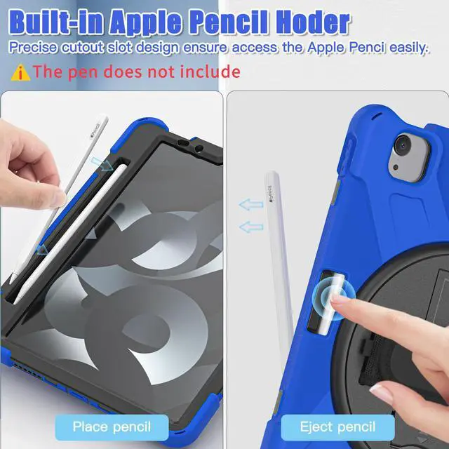 Alt view image 6 of 7 - BONAEVER Case for iPad Air 5 / Air 4 10.9 inch 2022 2020 / iPad Pro 11 Inch Shockproof Cover with Pencil Holder Hand Strap Stand and Shoulder Strap for iPad Air 5th / 4th Generation 10.9 Blue