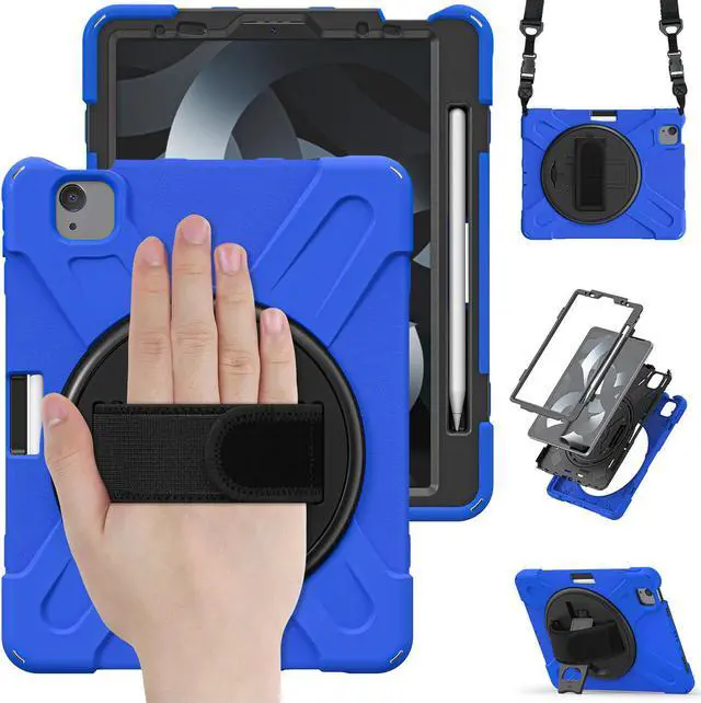Main image of BONAEVER Case for iPad Air 5 / Air 4 10.9 inch 2022 2020 / iPad Pro 11 Inch Shockproof Cover with Pencil Holder Hand Strap Stand and Shoulder Strap for iPad Air 5th / 4th Generation 10.9 Blue